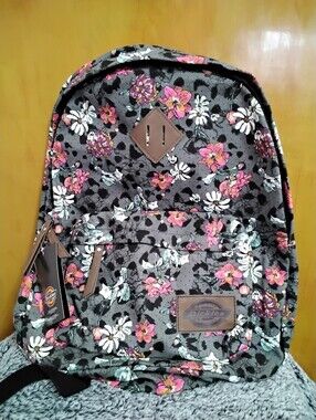Dickies Gray Floral Backpack with Pink, Purple & White Flowers NWT
